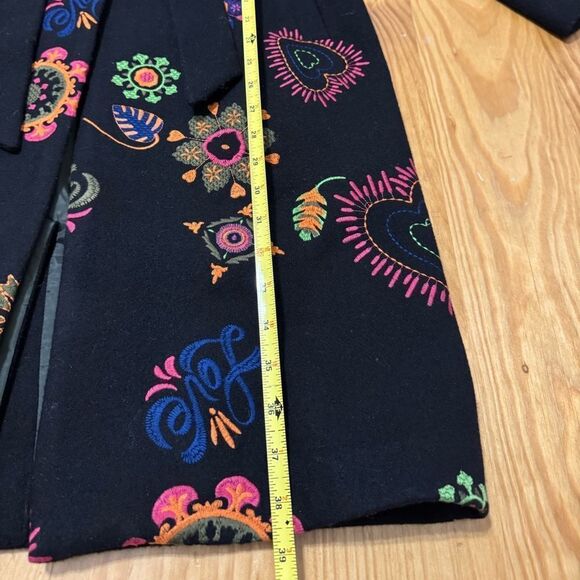 NWT Emily Lovelock Deborah Coat Black Embroidered Floral Love Size SM Wool Blend - Picture 10 of 16